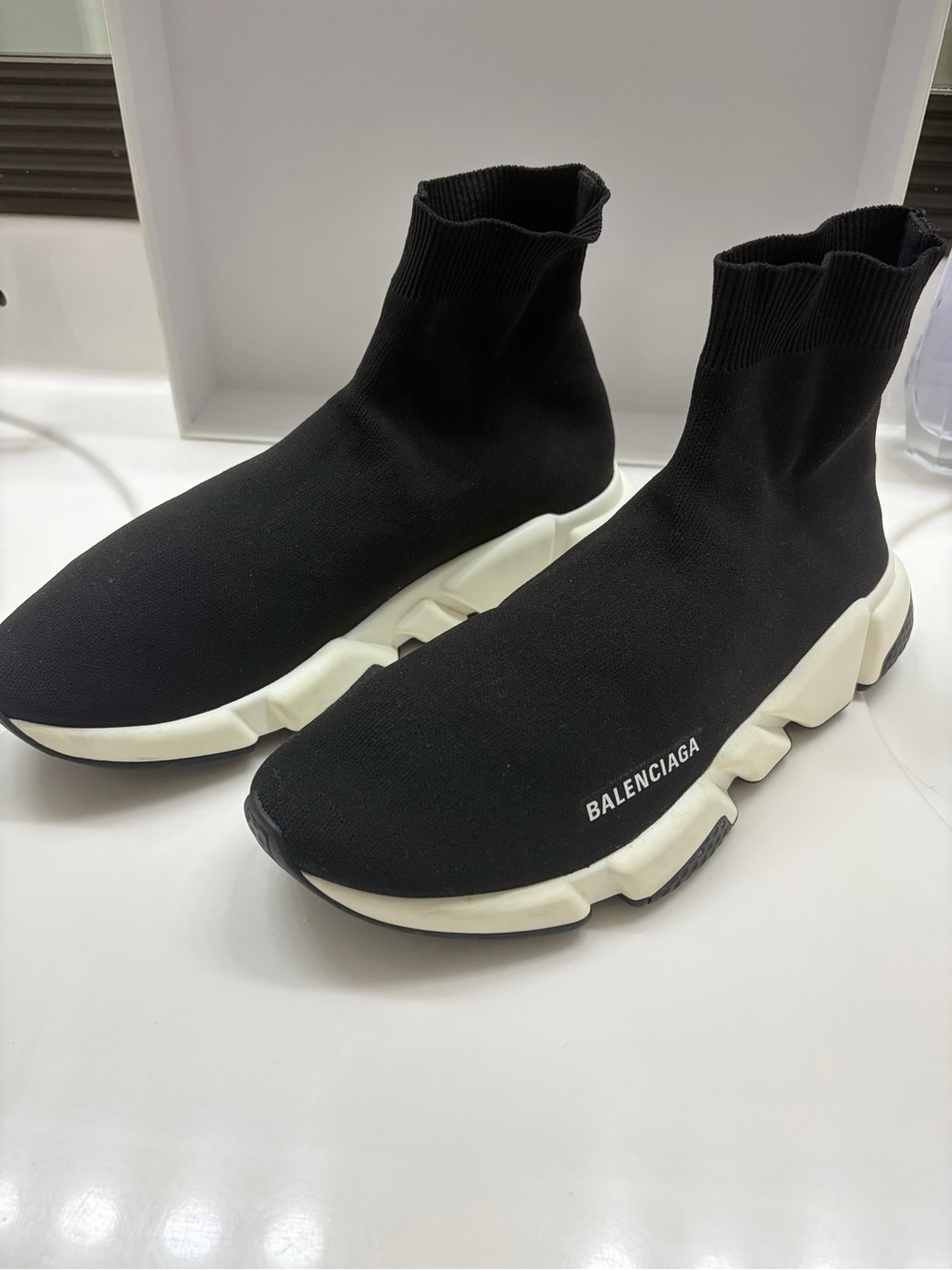Balenciaga Black and White Speed Trainer Sock Sneakers